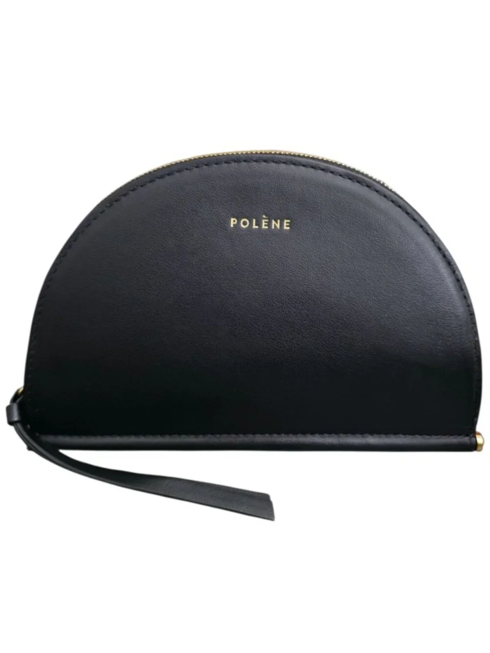 Polene Half Moon Wallet Black Smooth Calfskin Leather Zip Around Demie Lune